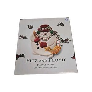 Fitz and Floyd Plate Plaid Christmas 2063/126 Snowman Canape 9 Inch